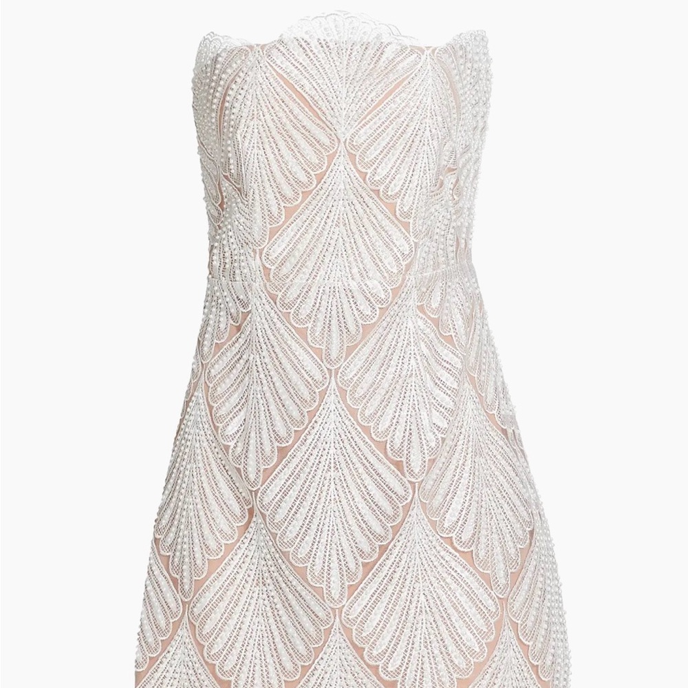 Elliatt Strapless Beaded Lace Dress in Blush and White